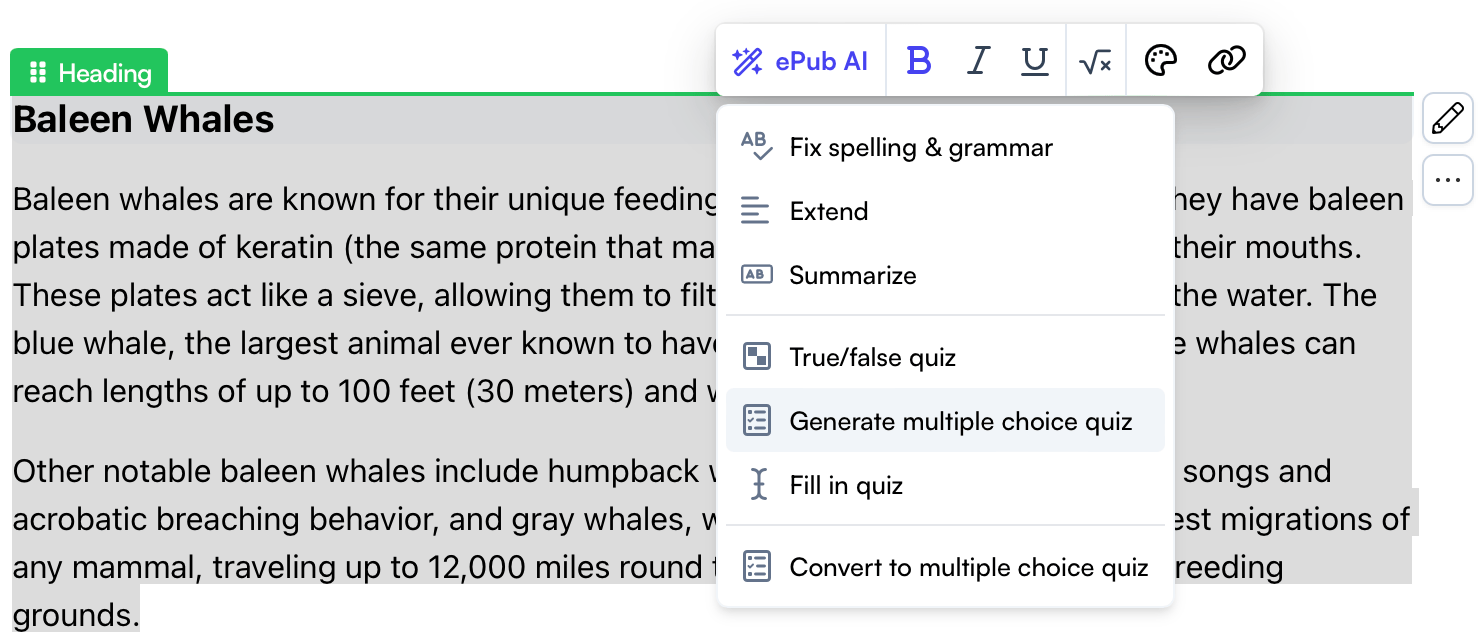 Crete AI-generated quizes